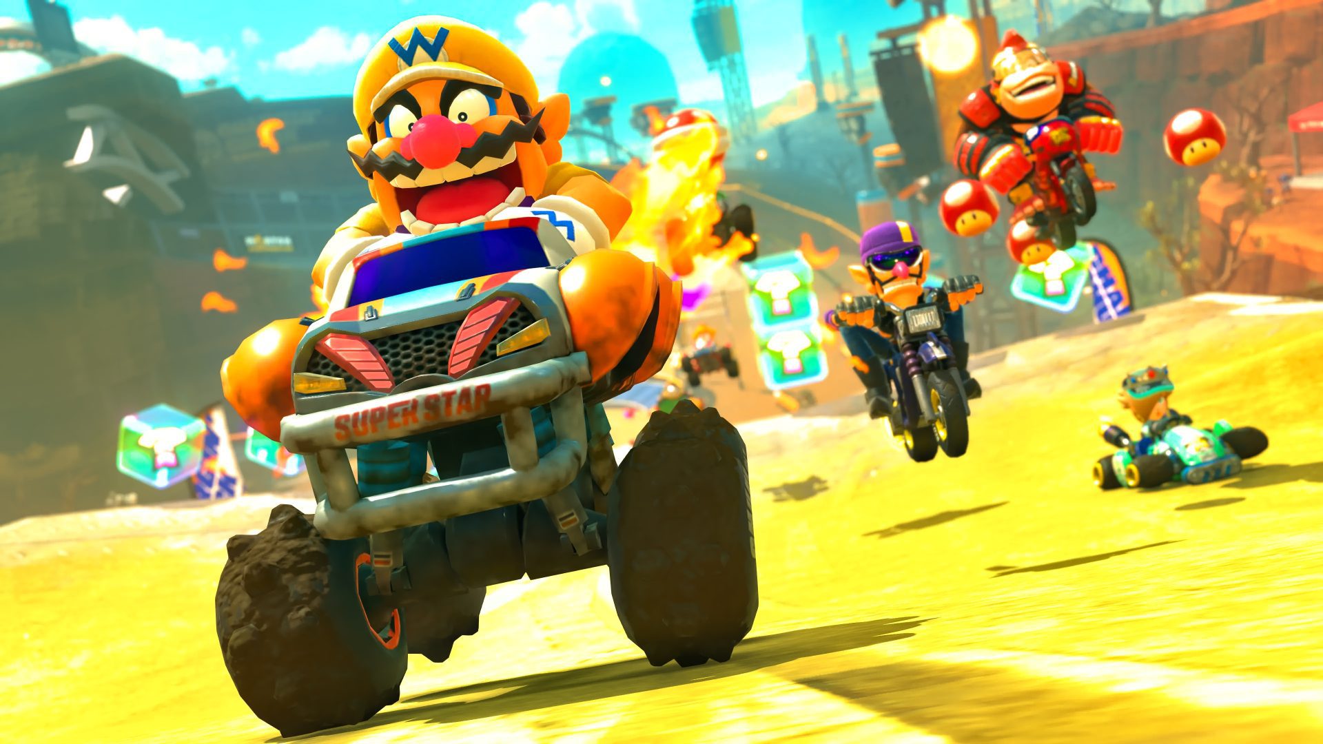 Mario Kart World Wario Driving Pixelarab